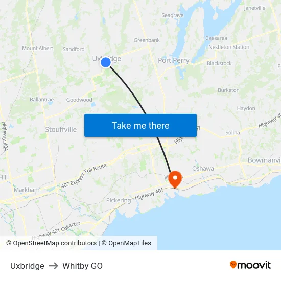 Uxbridge to Whitby GO map
