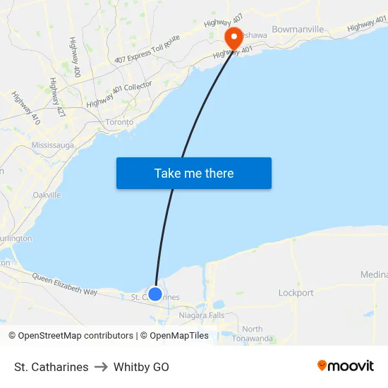 St. Catharines to Whitby GO map