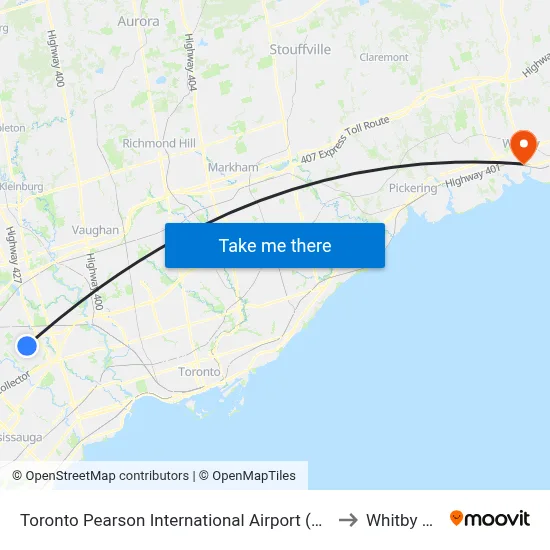 Toronto Pearson International Airport (Yyz) to Whitby GO map