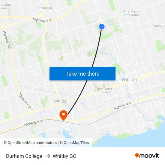 Durham College to Whitby GO map