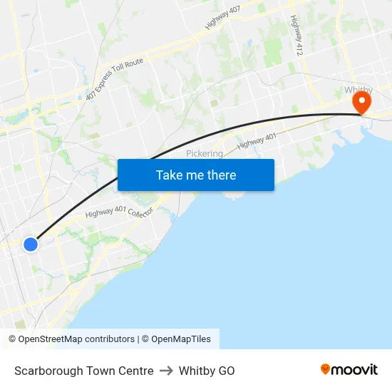 Scarborough Town Centre to Whitby GO map