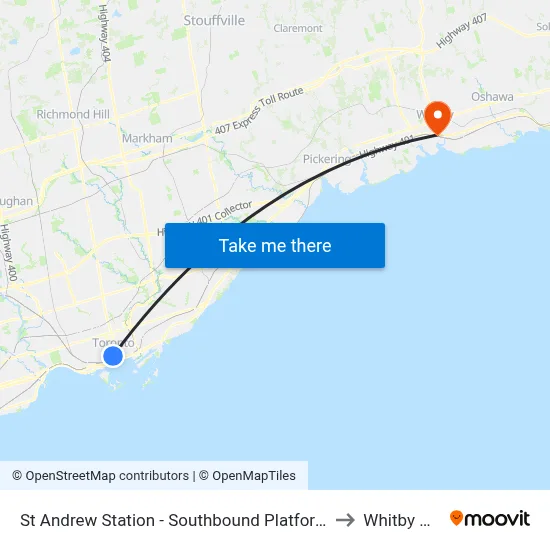 St Andrew Station - Southbound Platform to Whitby GO map