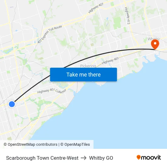 Scarborough Town Centre-West to Whitby GO map