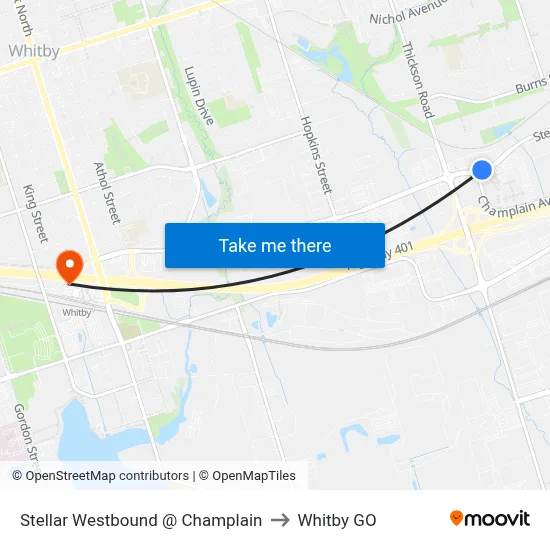Stellar Westbound @ Champlain to Whitby GO map