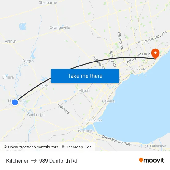 Kitchener to 989 Danforth Rd map
