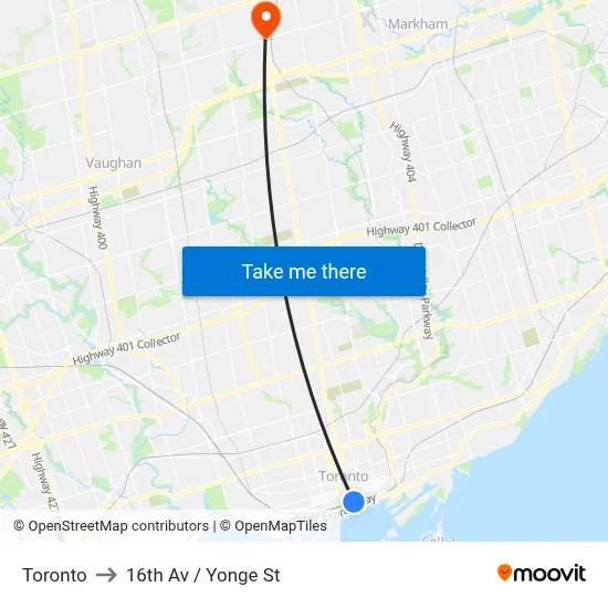 Toronto to 16th Av / Yonge St map
