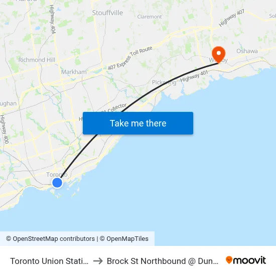 Toronto Union Station to Brock St Northbound @ Dundas map