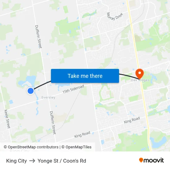 King City to Yonge St / Coon's Rd map