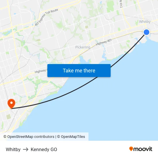 Whitby to Kennedy GO map
