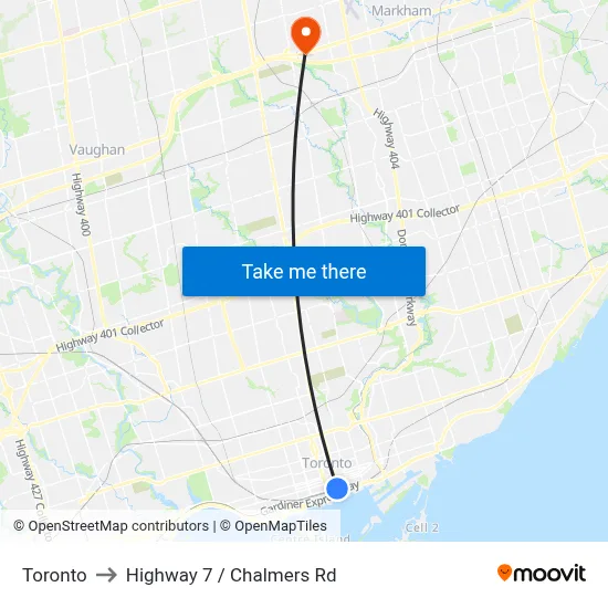 Toronto to Highway 7 / Chalmers Rd map