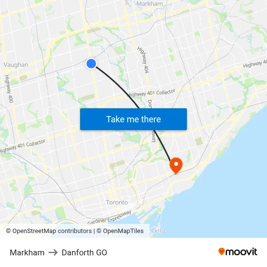 Markham to Danforth GO map