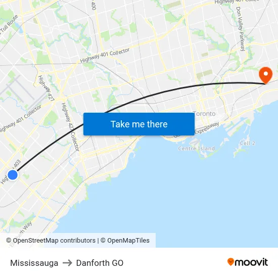 Mississauga to Danforth GO map