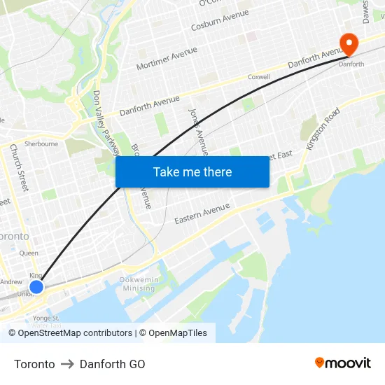 Toronto to Danforth GO map