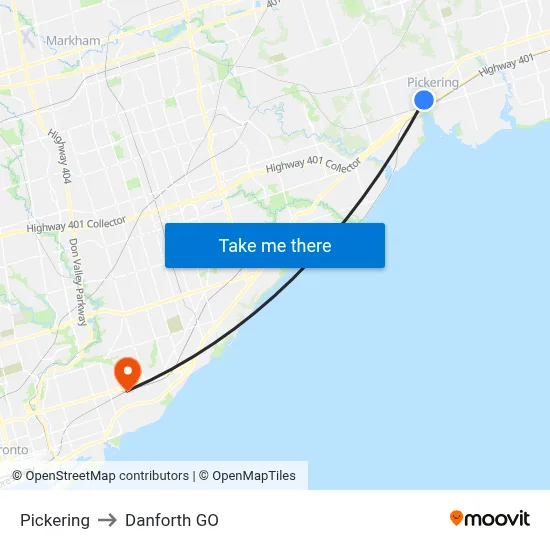 Pickering to Danforth GO map