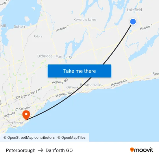 Peterborough to Danforth GO map