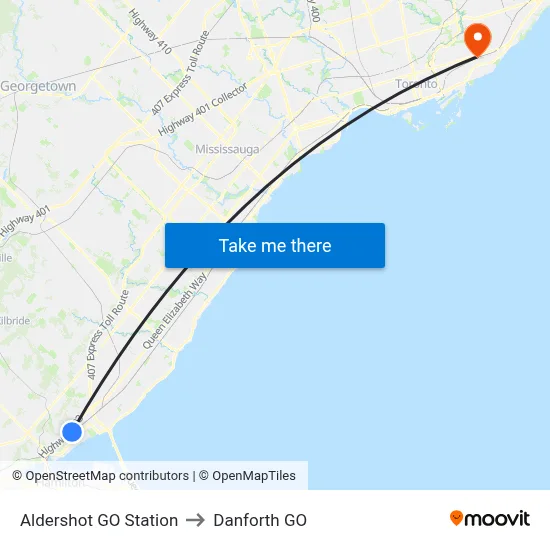 Aldershot GO Station to Danforth GO map