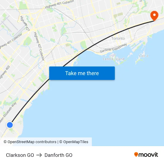 Clarkson GO to Danforth GO map