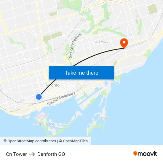 Cn Tower to Danforth GO map