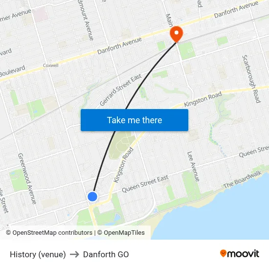 History (venue) to Danforth GO map