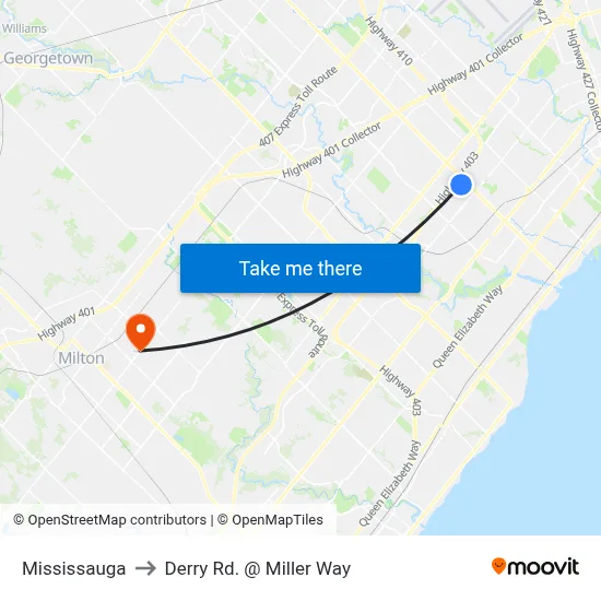 Mississauga to Derry Rd. @ Miller Way map