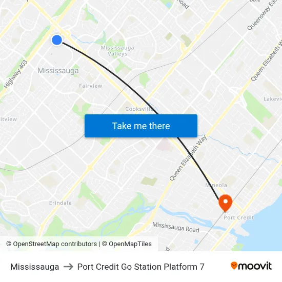 Mississauga to Port Credit Go Station Platform 7 map
