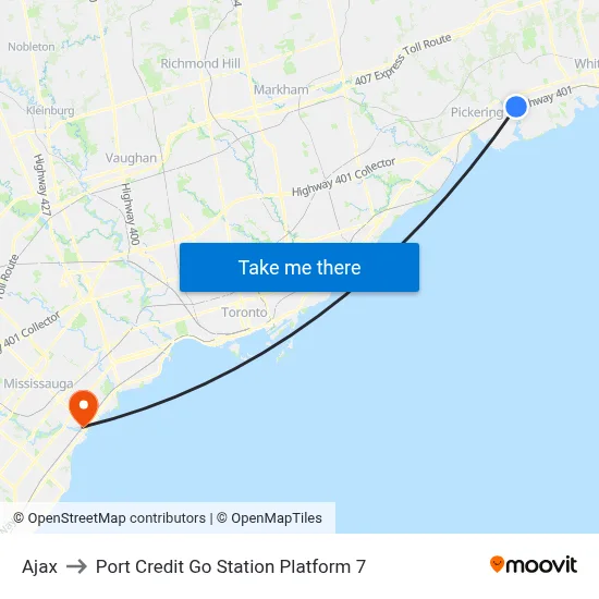 Ajax to Port Credit Go Station Platform 7 map
