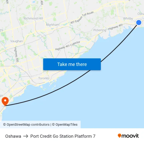 Oshawa to Port Credit Go Station Platform 7 map