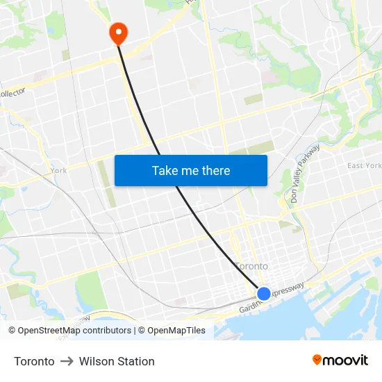 Toronto to Wilson Station map