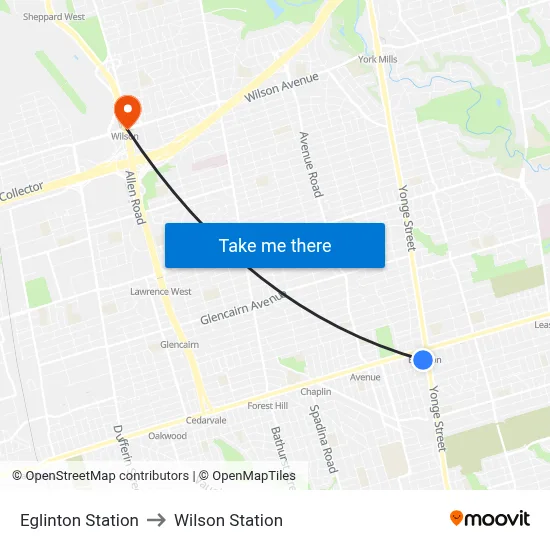 Eglinton Station to Wilson Station map