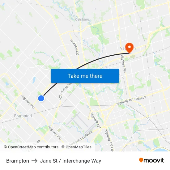 Brampton to Jane St / Interchange Way map