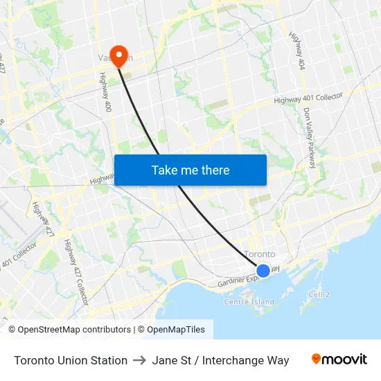 Toronto Union Station to Jane St / Interchange Way map