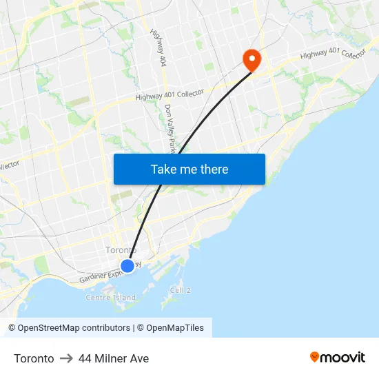 Toronto to 44 Milner Ave map