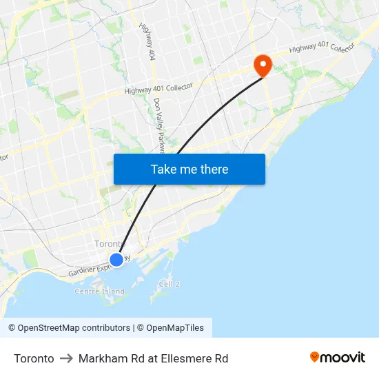 Toronto to Markham Rd at Ellesmere Rd map