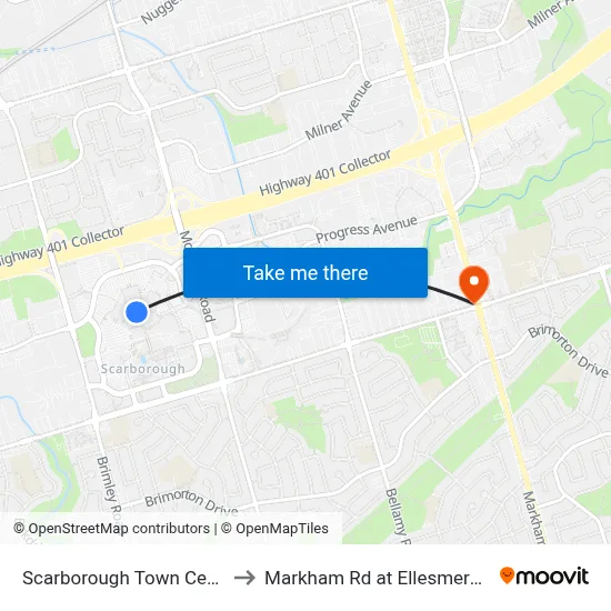 Scarborough Town Centre to Markham Rd at Ellesmere Rd map