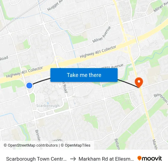 Scarborough Town Centre-West to Markham Rd at Ellesmere Rd map