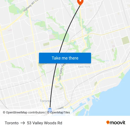 Toronto to 53 Valley Woods Rd map