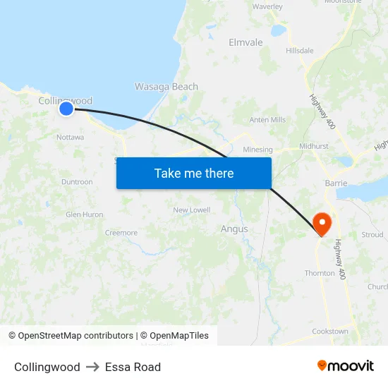 Collingwood to Essa Road map