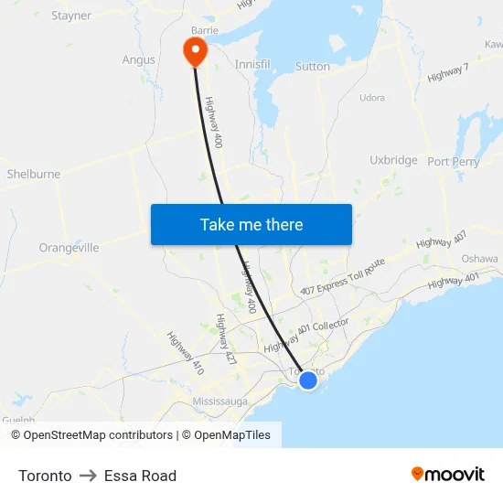 Toronto to Essa Road map