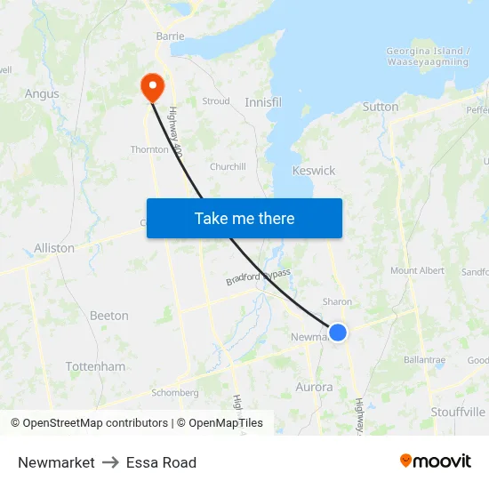 Newmarket to Essa Road map