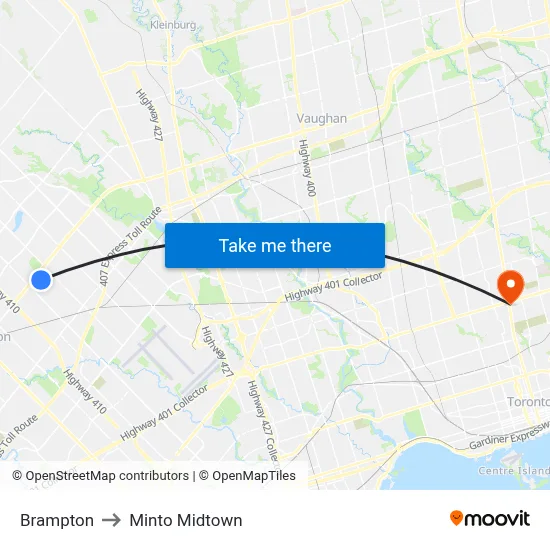 Brampton to Minto Midtown map