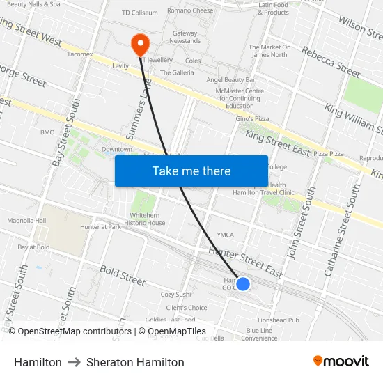 Hamilton to Sheraton Hamilton map