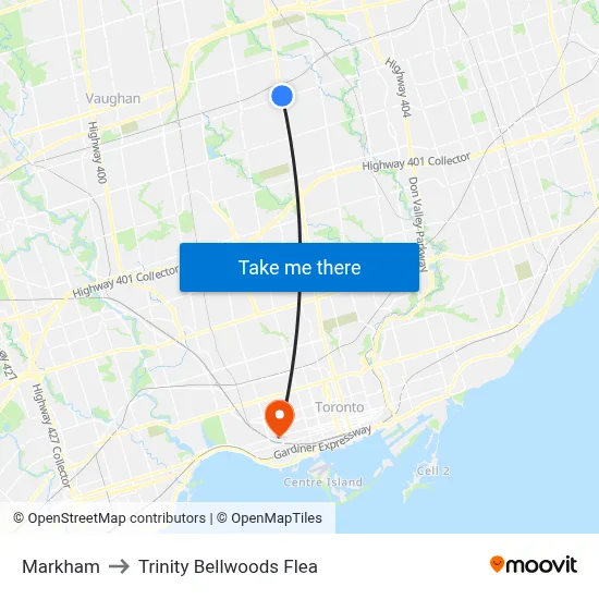 Markham to Trinity Bellwoods Flea map