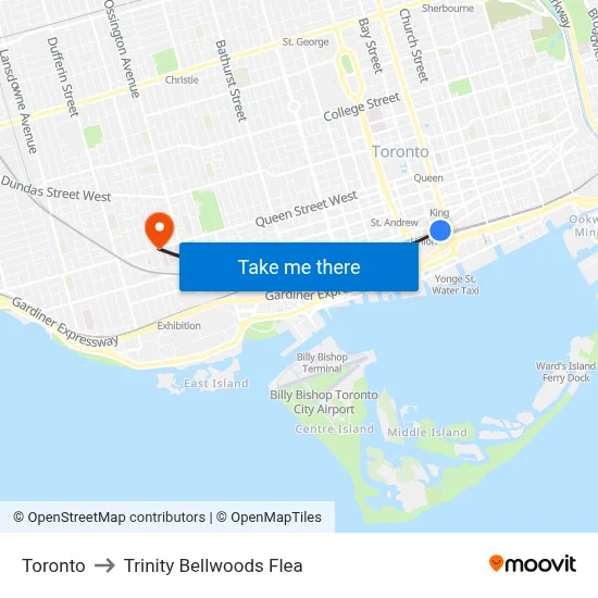 Toronto to Trinity Bellwoods Flea map