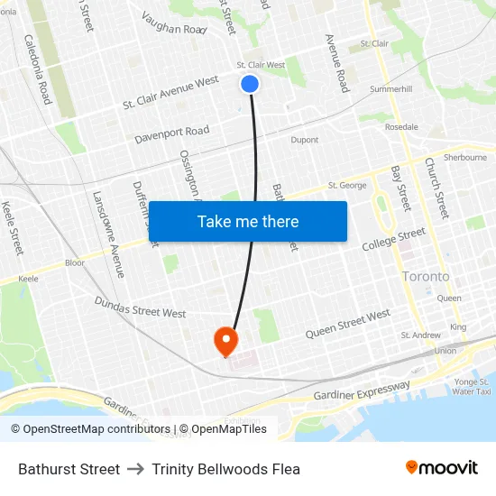 Bathurst Street to Trinity Bellwoods Flea map