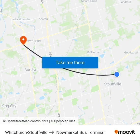 Whitchurch-Stouffville to Newmarket Bus Terminal map