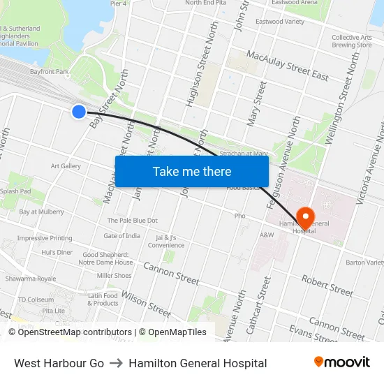 West Harbour Go to Hamilton General Hospital map