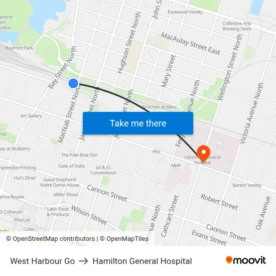 West Harbour Go to Hamilton General Hospital map