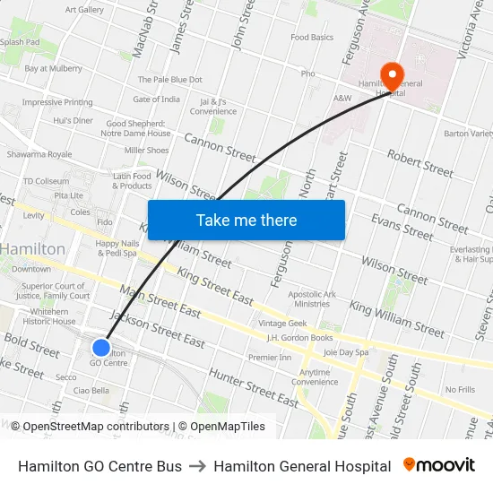 Hamilton GO Centre Bus to Hamilton General Hospital map
