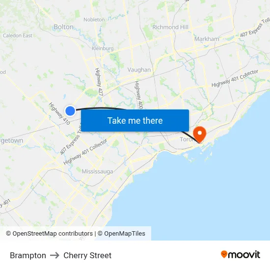 Brampton to Cherry Street map