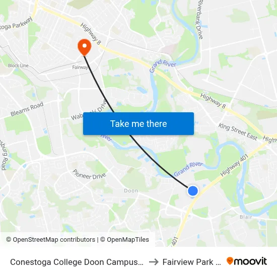 Conestoga College Doon Campus Door 3 to Fairview Park Mall map